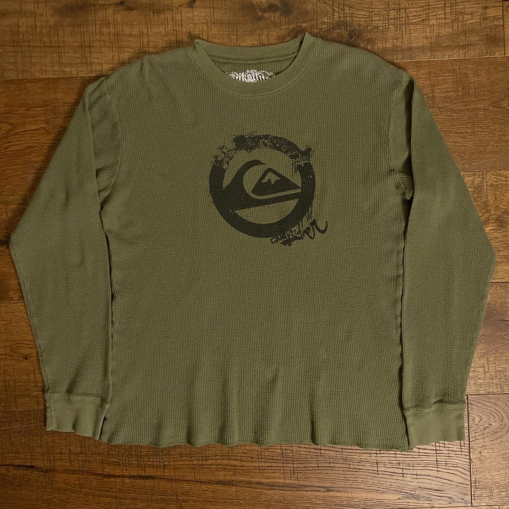 Quiksilver Waffle Thermal Shirt Mens L Green Skater Surf Long Sleeve Logo